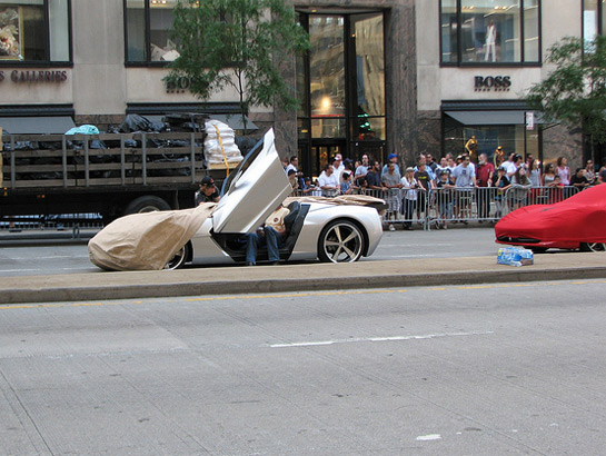 The Transformers cars were parked on Michigan Avenue and covered up to keep