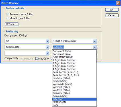 Batch rename in Photoshop step 3