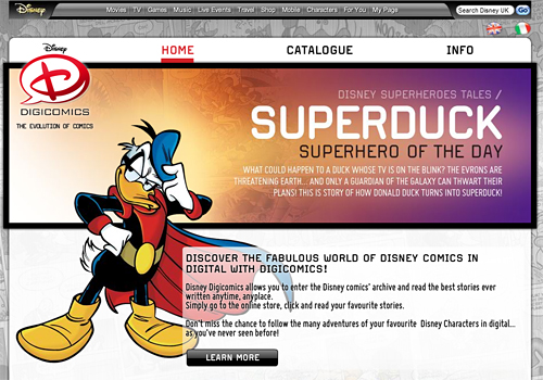 UK Disney DigiComics homepage
