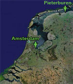 Map of Netherlands with Pieterburen and Amsterdam marked