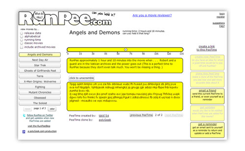 Screenshot of RunPee.com
