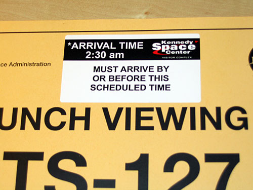 STS 127 arrival time sticker