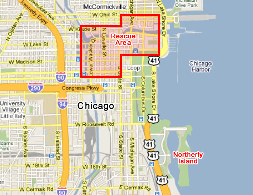 Map of Chicago with rescue area