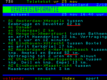 NL Teletext page 730 with traffic information